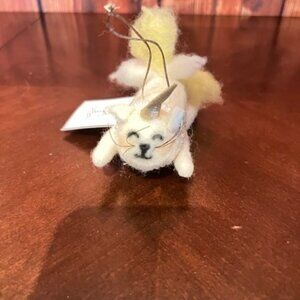 Felted Cat i corn Christmas‎ Ornament With Pearls neclklace